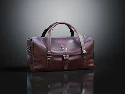 Classic Brown Genuine Leather Duffle Bag With Top Handle Metal Buckle And Stitching Details 3d model