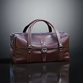 Classic Brown Genuine Leather Duffle Bag With Top Handle Metal Buckle And Stitching Details