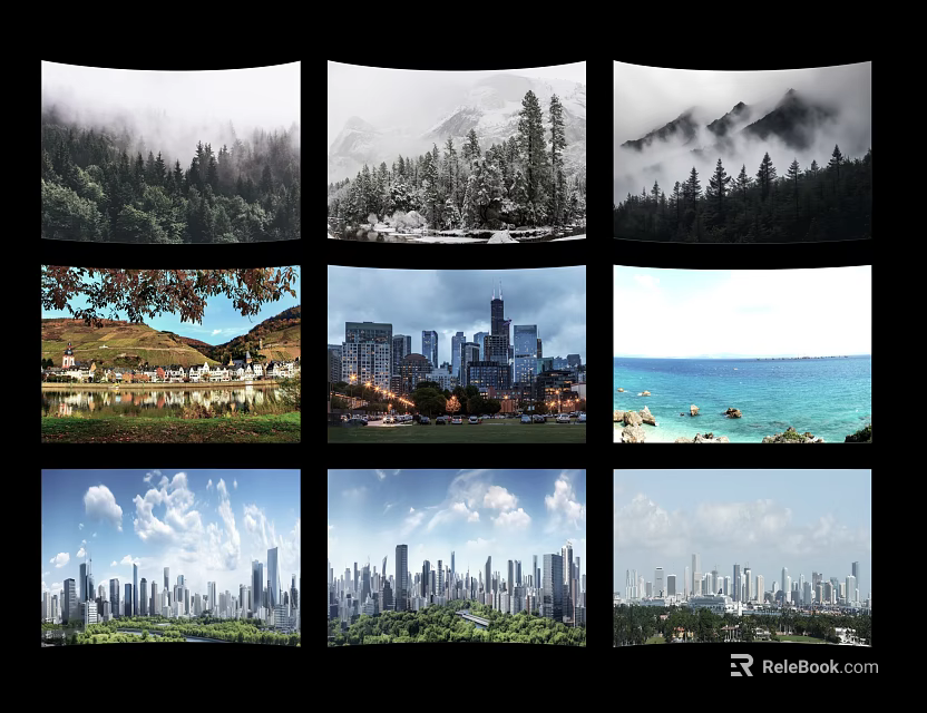 Diverse Natural and Urban Scenic Landscapes with Mountain Forest Beach and Skyline 3d model 