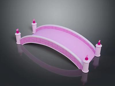Pink Arch Bridge Model With Decorative Pillars Pink Top And White Base Reflection 3d model