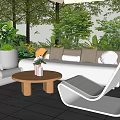 Modern Outdoor Sofa Set With Comfortable Cushions And Wooden Coffee Table In Garden