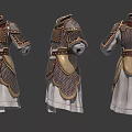 Detailed Ancient Decorative Metal Armor With Gold Accents And White Lining