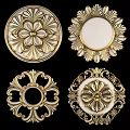 Golden Decorative Circular Embossed Discs With Floral Patterns And Intricate Designs 3d model