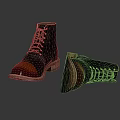 Lace up leather boots black and brown with detailed sole reflective surface on dark background