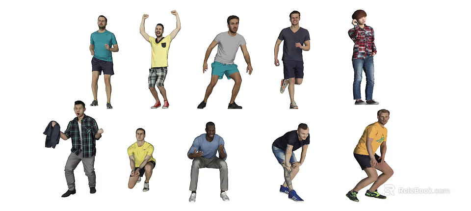 Group of Diverse People in Various Active Poses and Dynamic Movements 3d model 