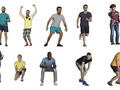 Group of Diverse People in Various Active Poses and Dynamic Movements 3d model