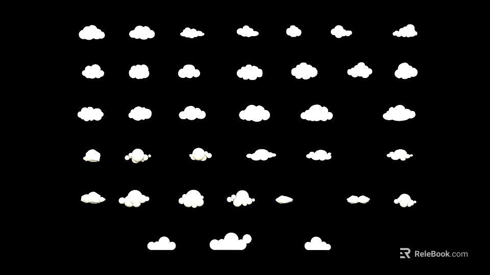 White Cloud Sculpture Carving Art With Various Sizes And Shapes On Black Background 3d model 