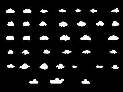 White Cloud Sculpture Carving Art With Various Sizes And Shapes On Black Background 3d model