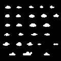 White Cloud Sculpture Carving Art With Various Sizes And Shapes On Black Background