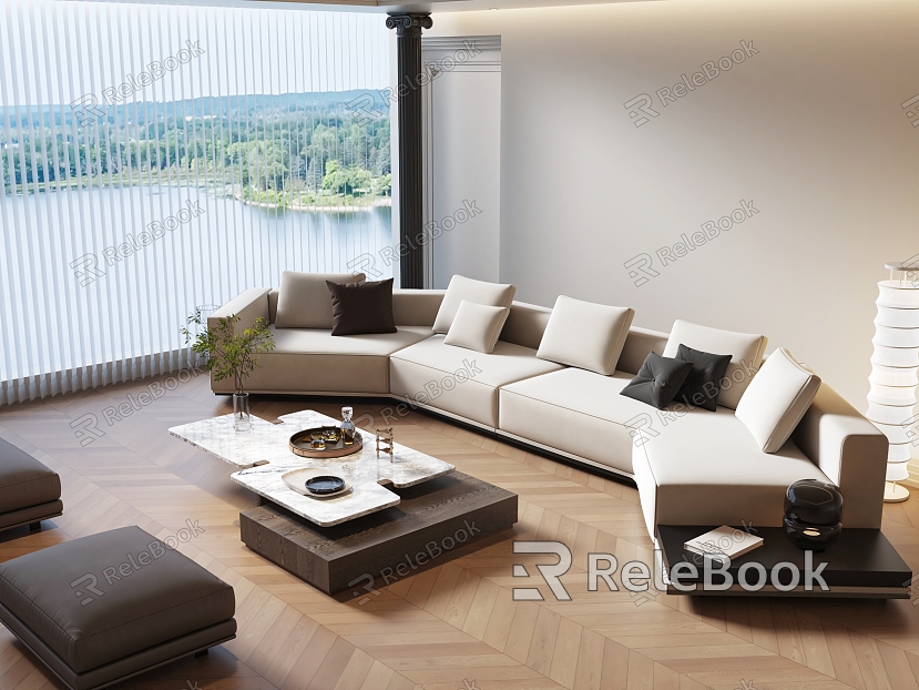 Sofa Combination Single Sofa Coffee Table Angle Sofa Shaped Sofa model