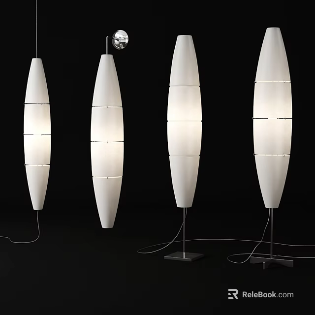 Modern White Long Strip Lighting Combination With Pendant And Floor Lamps Simple Design 3d model 