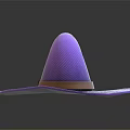 Stylish Purple Witch Hat With Curved Pointed Top And Brown Buckle Belt Design