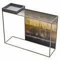 Modern Side Table With Gold Metal Frame And Grey Tabletop Decorative Art Panel