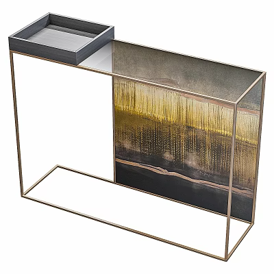 Modern Side Table With Gold Metal Frame And Grey Tabletop Decorative Art Panel 3d model