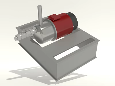 Industrial Mechanical Equipment Featuring Red Motor Unit Mounted on Gray Metal Base Structure 3d model