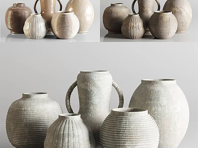 Handcrafted Ceramic Vessels With Textured Surfaces Various Shapes And Earthy Tones 3d model