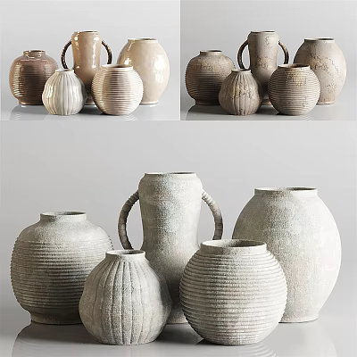 Handcrafted Ceramic Vessels With Textured Surfaces Various Shapes And Earthy Tones 3d model