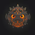 Angry 3D Pufferfish Model With Black Spiky Body Orange Eyes And Glowing Patterns