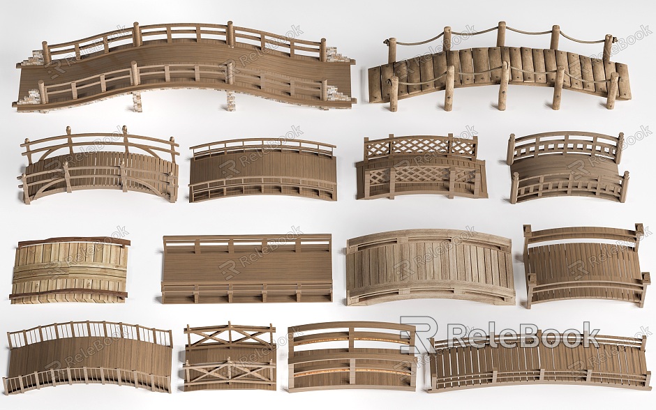 Modern Wooden Bridge Wooden Plank Road Wooden Arch Bridge Landscape Bridge model