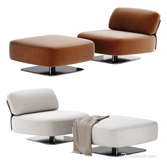 Modern Single Sofa in Brown and Beige with Ottoman and Metal Base Design 3d model 