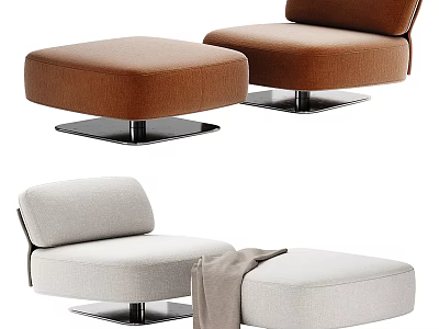 Modern Single Sofa in Brown and Beige with Ottoman and Metal Base Design 3d model