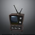 Classic Vintage Television With Antennas Knobs Blue Screen And Wooden Case