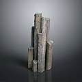 Stone And Wood Stacked Decorative Sculpture With Various Heights And Textured Surfaces