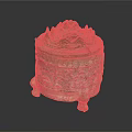 Ancient Chinese Bronze Ware Container With Ornate Lid And Three Legs