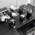 Modern Kitchen Appliances On Black Tabletop Including Coffee Maker And Electric Kettle 3d model