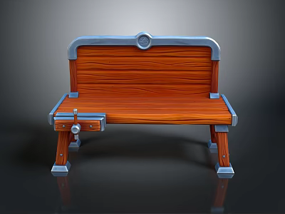 Wooden Bench With Metal Accents Sturdy Backrest And Stylish Leg Design 3d model