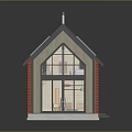 Red House Exterior With Large Windows Solar Panel Roof Chimney And Wooden Accents