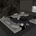 Modern Sofa Coffee Table Set In Living Room With Stone Wall Floor Lamp And Rug