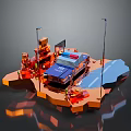 3D Rendered Police Car Scene With Street Lamps Road And Structures