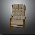 Modern Chair With Wooden Armrests Light Fabric And Square Tufted Backrest