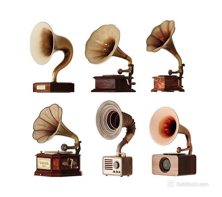 Vintage Gramophone Decorative Ornament Set for Home Living Room Tabletop Decoration 3d model 