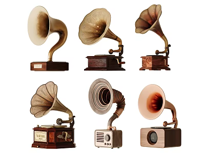 Vintage Gramophone Decorative Ornament Set for Home Living Room Tabletop Decoration 3d model