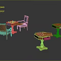 Wooden Chessboard Furniture Set With Tables And Chairs For Home Decor