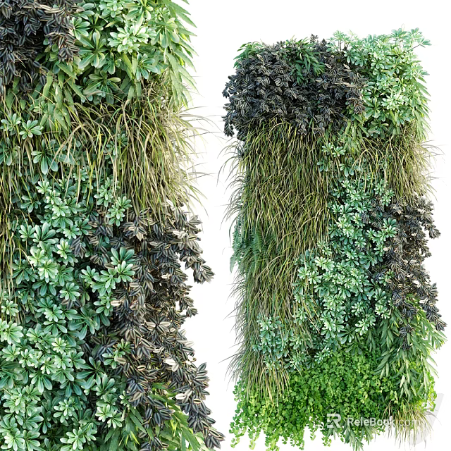 Lush Living Plant Wall Decorative Design With Various Green Foliage And Vertical Plant Arrangement 3d model 