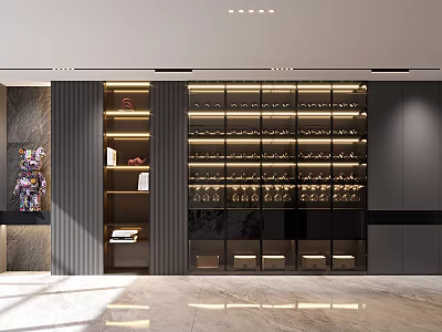 Luxurious Modern Wine Cabinet Interior Design With Glass Doors And Wine Bottle Storage 3d model