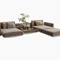 Modern Sectional Sofa Interior Design With Soft Pillows And Coffee Table Decorative Plant 3d model