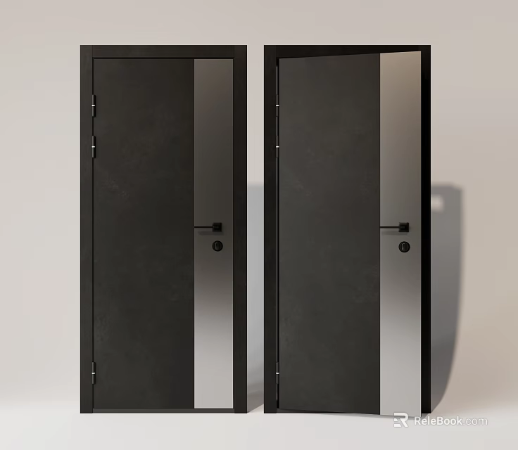 Modern Black Hinged Doors Featuring Vertical Light Strips And Sleek Handles 3d model