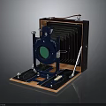 Vintage Folding Camera Classic Photography Equipment With Leather Case Bellows And Wooden Base