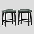 Modern Set of Two Upholstered Green Seat Bar Stools With Sturdy Dark Wooden Legs