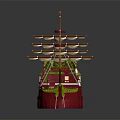 Red Sailing Ship Model With Masts Green Accents And Detailed Design 3d model