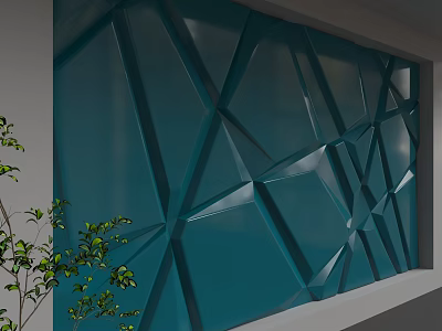 Modern Teal Background Wall With Geometric 3D Patterns For Interior Decor 3d model