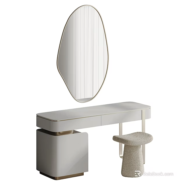 Modern Minimalist Dressing Table With Decorative Mirror And Stool For Bedroom Interior Design 3d model