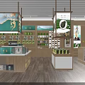 Tea Specialty Store Interior With Wooden Display Shelves And Tea Products