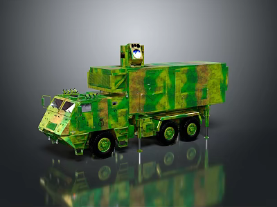 Military Camouflage Vehicle With Six Wheel Structure And Roof Mounted Equipment 3d model