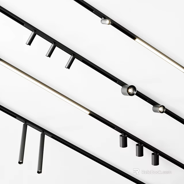 Sleek Modern Black Track Mounted Downlights And Spotlights For Indoor Home Lighting Design 3d model 