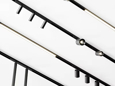 Sleek Modern Black Track Mounted Downlights And Spotlights For Indoor Home Lighting Design 3d model